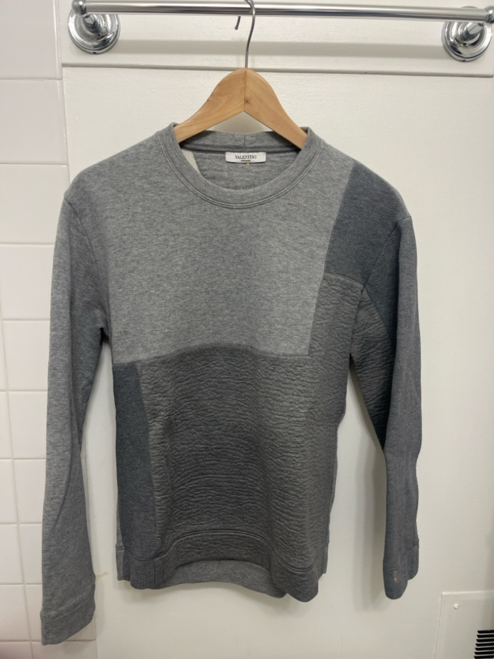 Valentino Men's Gray Patchwork Crewneck Sweatshirt